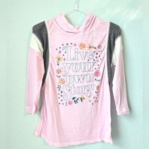 SO hooded long sleeve shirt | "Live Your Own Story" | pink gray botanical